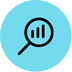 Magnifying glass over a bar graph in a blue circle.
