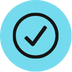 Checkmark icon inside a circle, teal background.