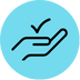 Hand with checkmark, a symbol of approval or guarantee, on a blue circle.