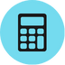 Calculator icon in a light blue circle.
