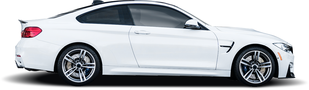 Three white sports cars parked in a row, viewed from the side profile against a white background.