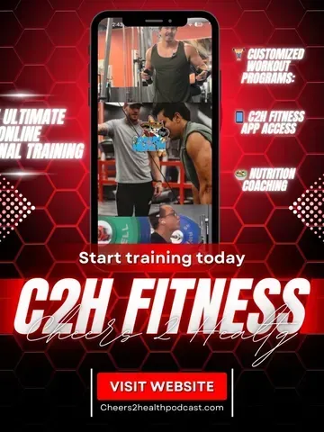 Red and black C2H Fitness promo with workout photos and “Visit Website” button