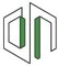 Logo geometrico astratto in nero e verde su sfondo bianco.