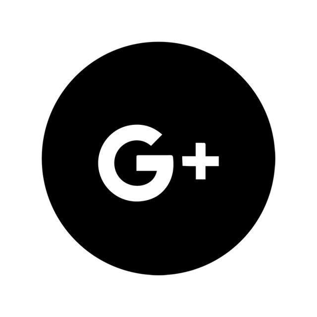 The google g+ logo is in a black circle on a white background.