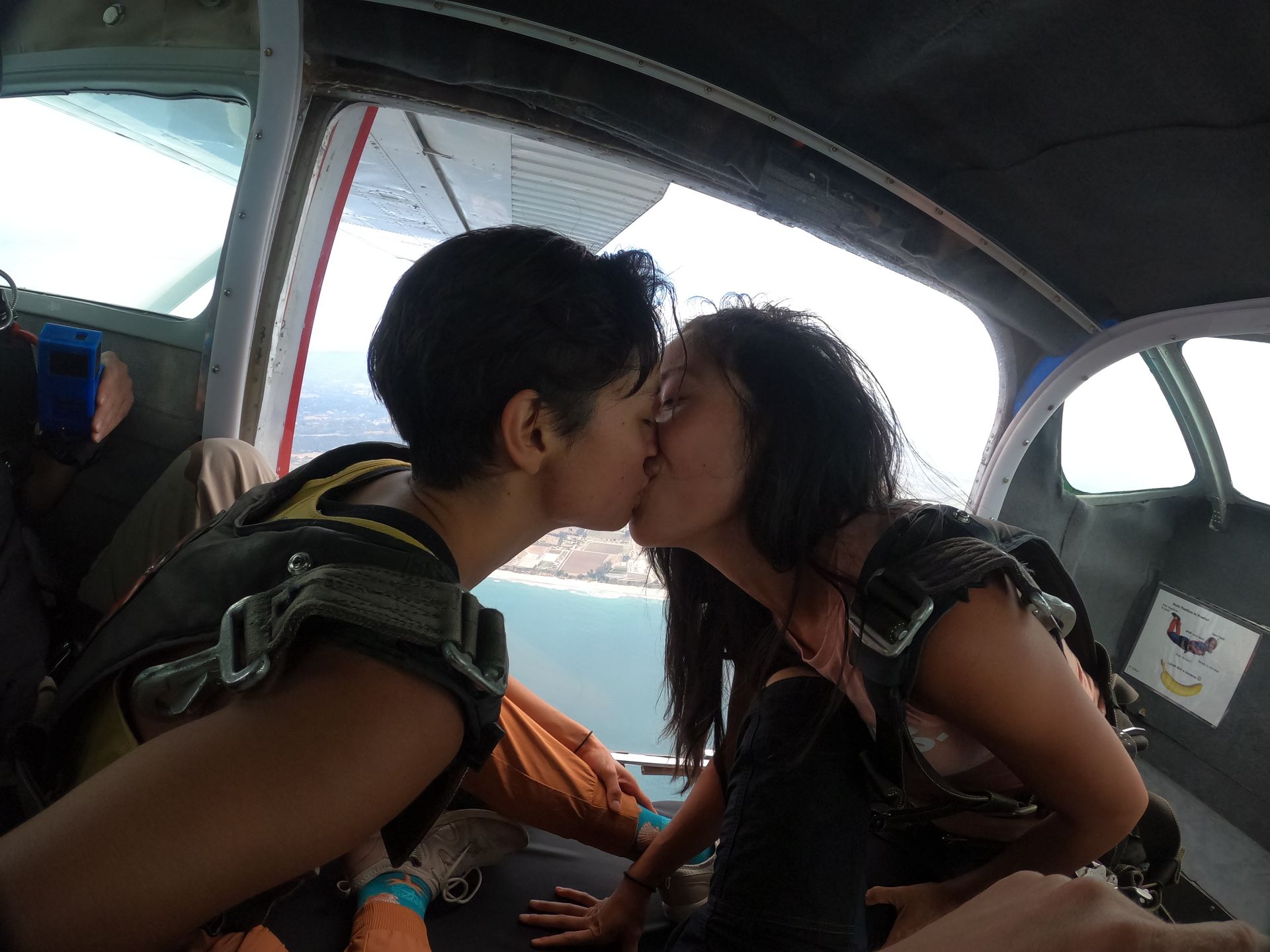 Skydive Santa Cruz PreJump Kiss in Airplane