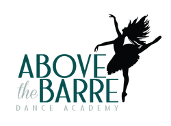 Above the Barre Dance Academy logo with black dancer silhouette and teal text