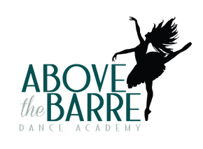 Above the Barre Dance Academy logo with black dancer silhouette and teal text