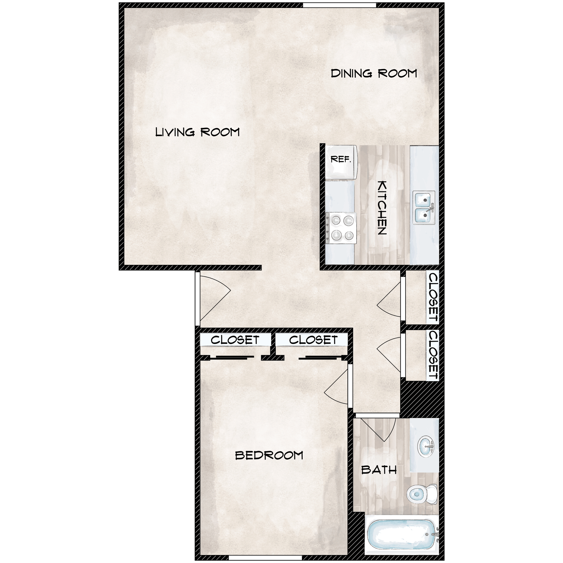 Floor Plan: 1 Bed · 1 Bath