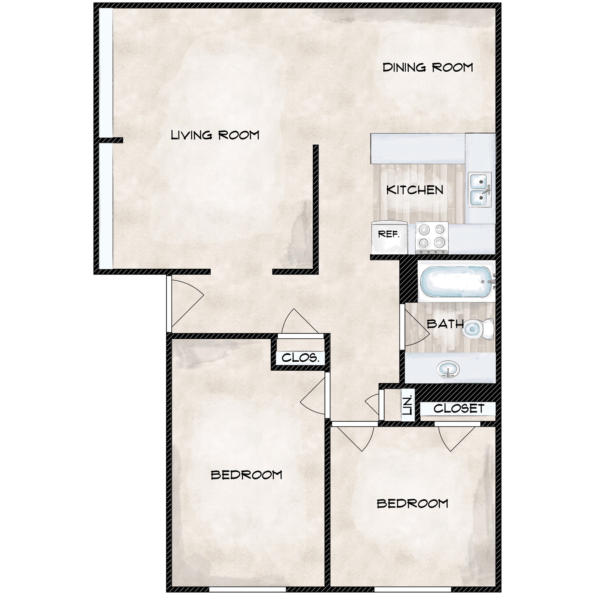 Floor Plan: 2 Bed · 1 Bath
