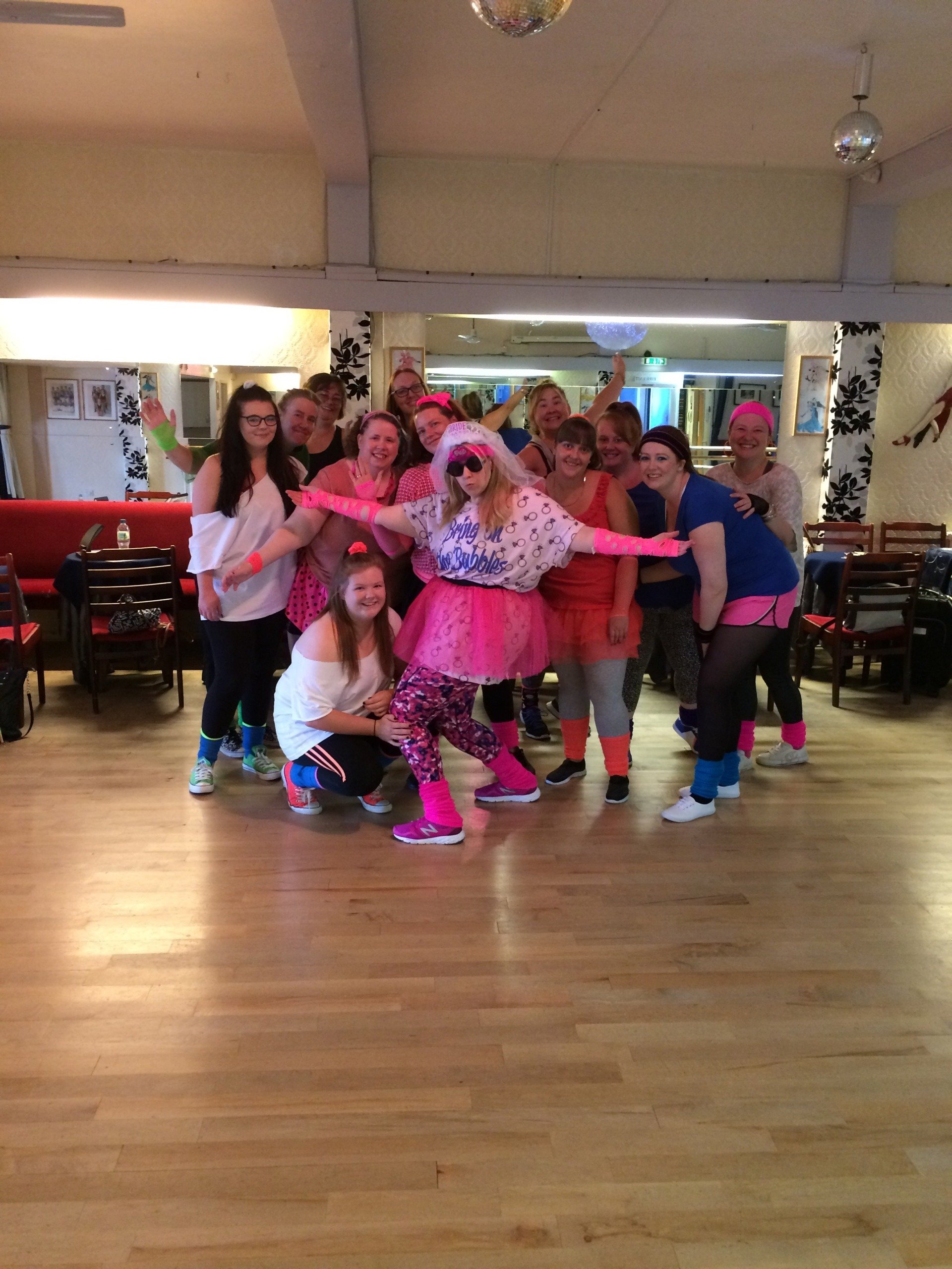 Group enjoying a Backstreet Boys Everybody dance party in Cardiff, learning fun boy band-inspired choreography with a professional dance instructor from Epic Moments UK.