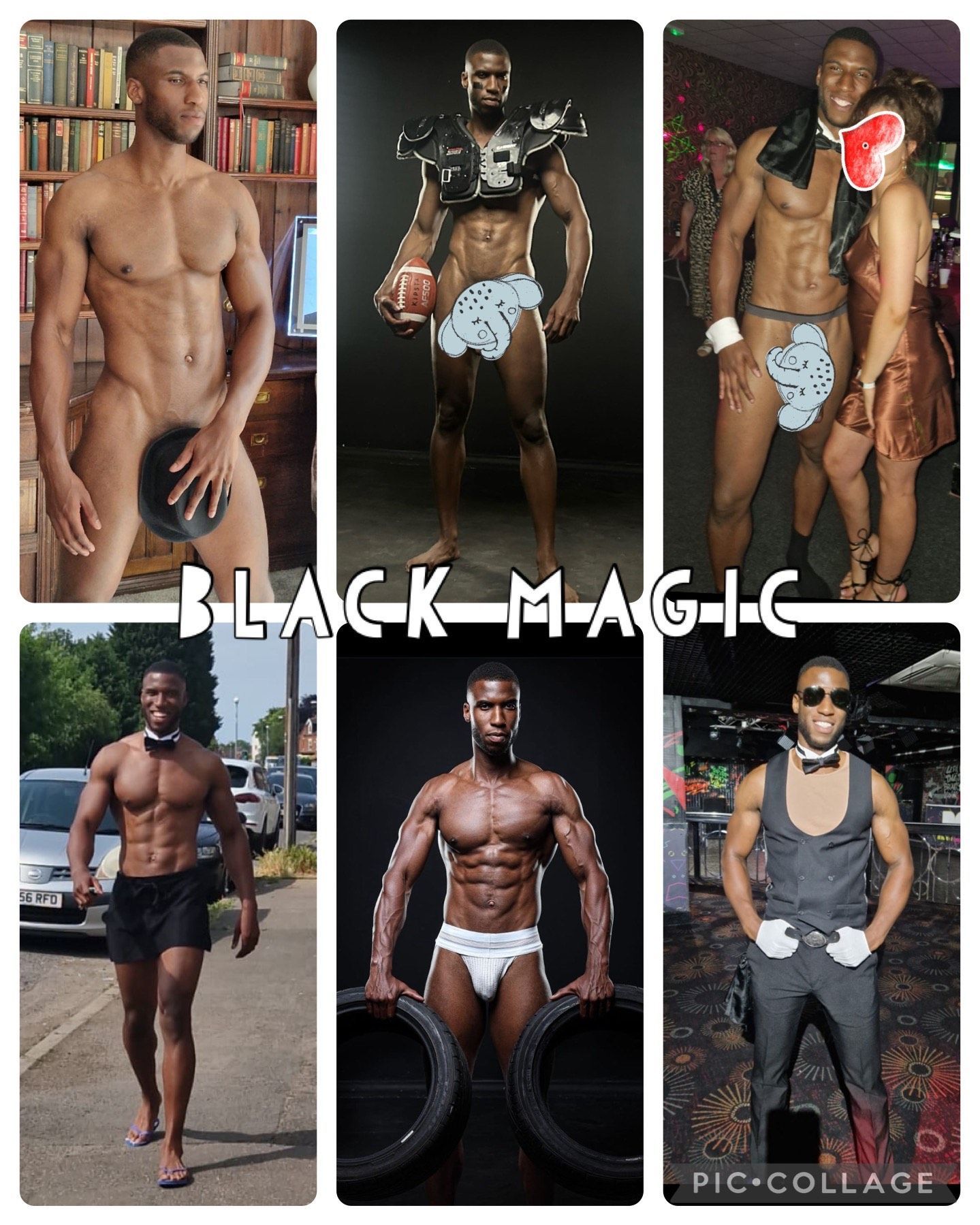 Black Magic male stripper based in Birmingham performing at hen parties and private events, muscular athletic entertainer in themed outfits including waiter, sports player and stage show performer delivering high-energy strip shows across the West Midlands.