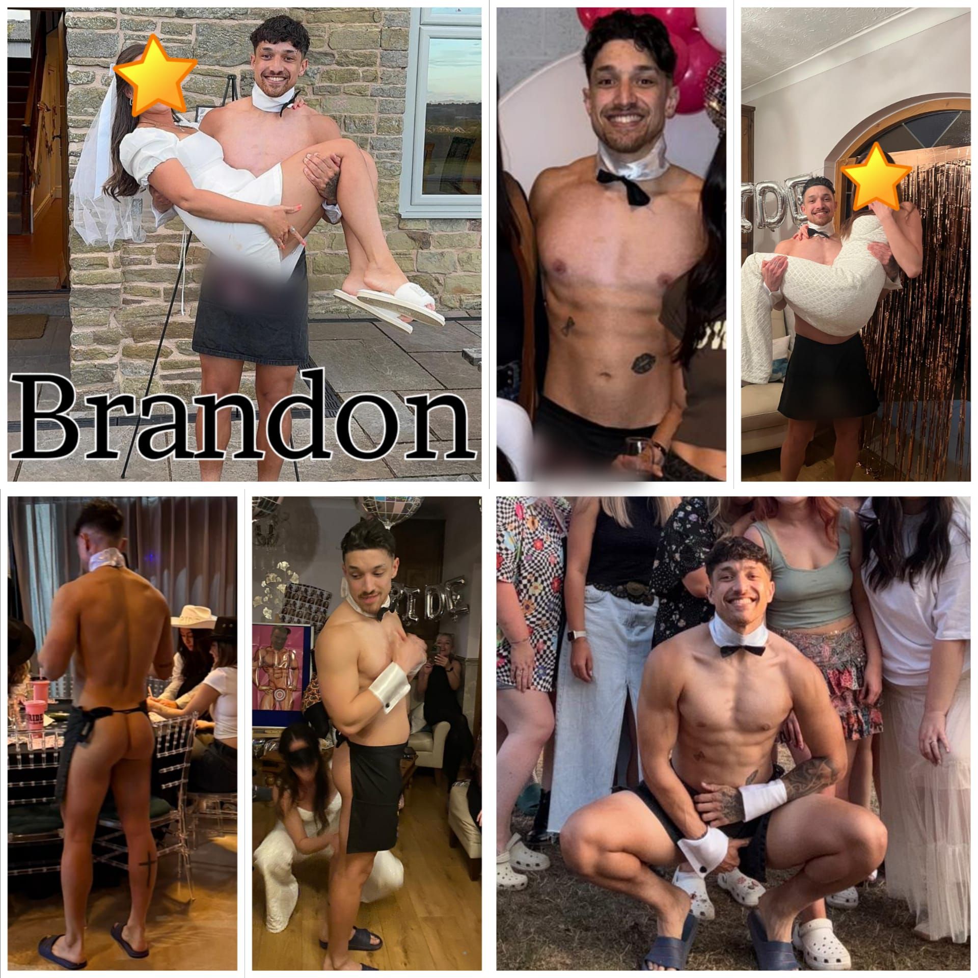 Brandon entertaining guests as a Buff Butler and Life Model at hen parties, birthdays and private events with Epic Moments UK.