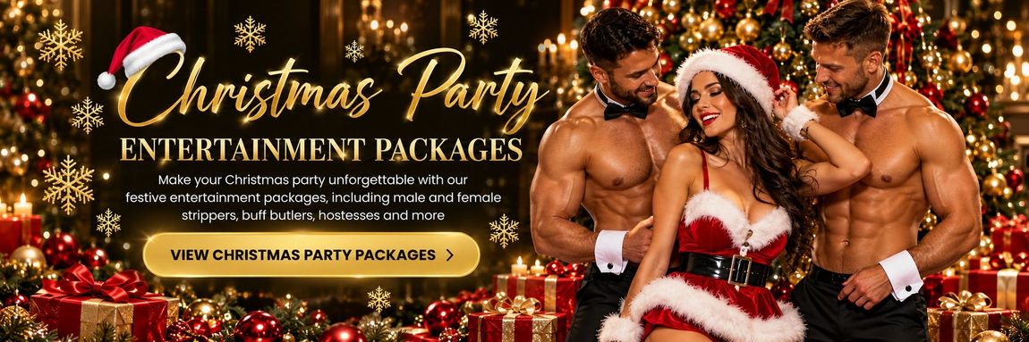 Christmas party entertainment packages with festive male and female entertainers, buff butlers and seasonal party fun from Epic Moments UK