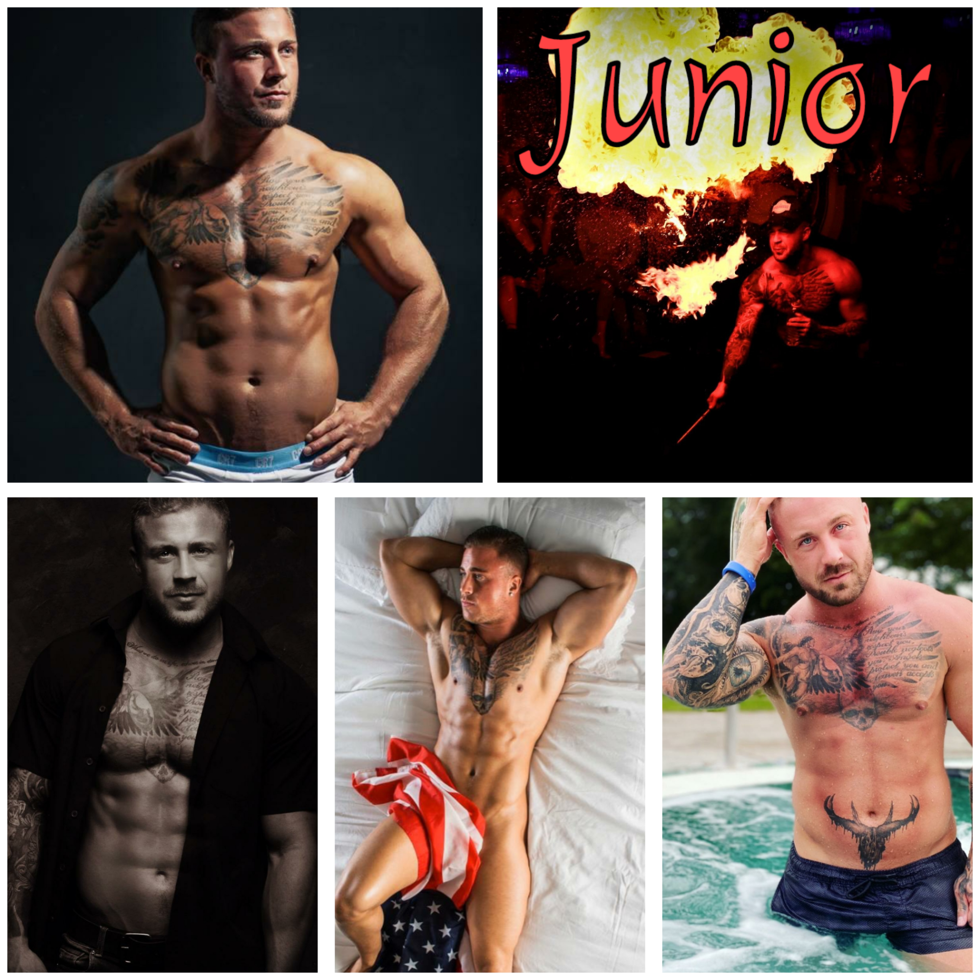 Junior male stripper based in Blackpool performing at hen parties and private events, muscular tattooed entertainer delivering high-energy strip shows across Blackpool and Lancashire.
