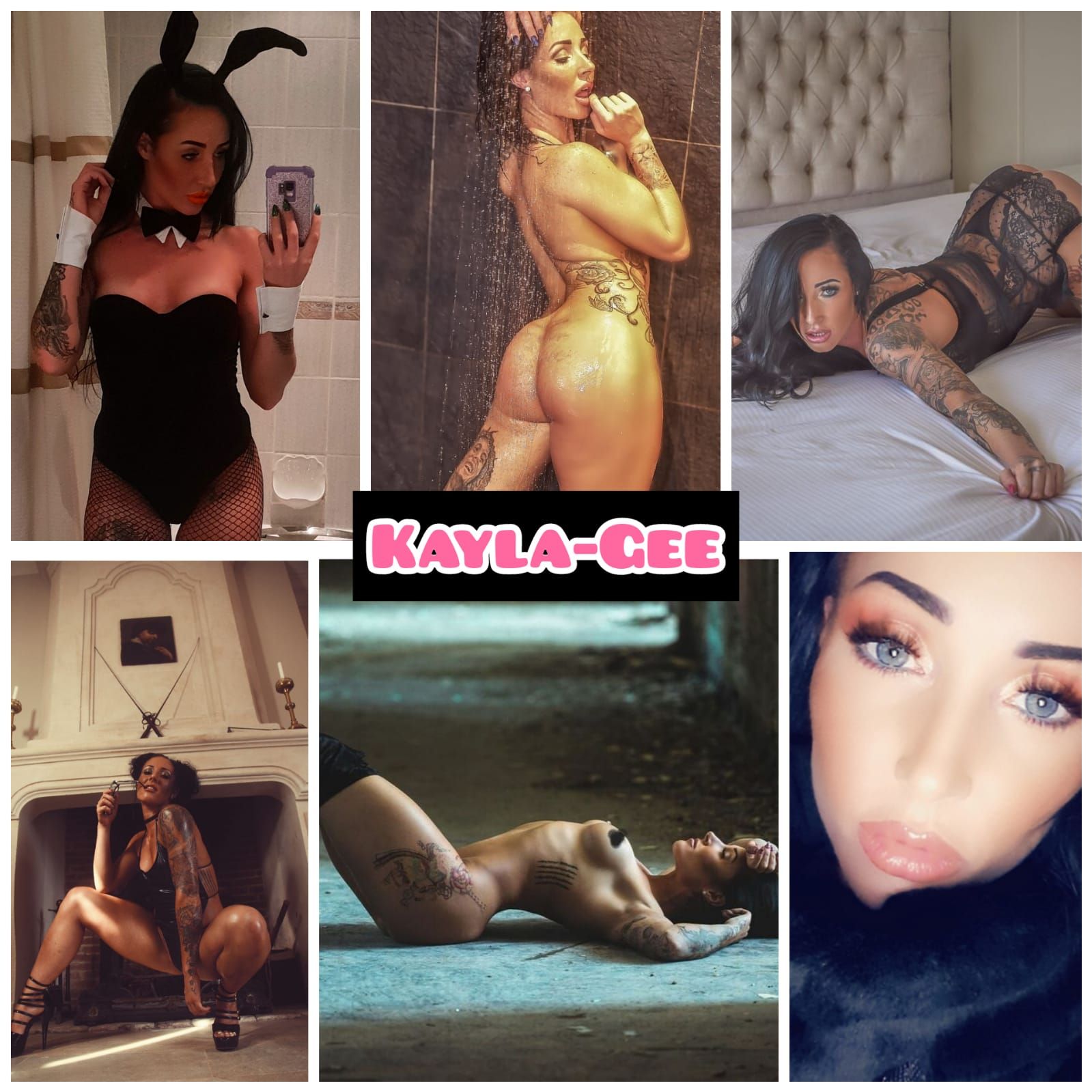 Kayla-Gee – experienced female stripper and party entertainer pictured in a selection of glamorous and themed performance outfits.