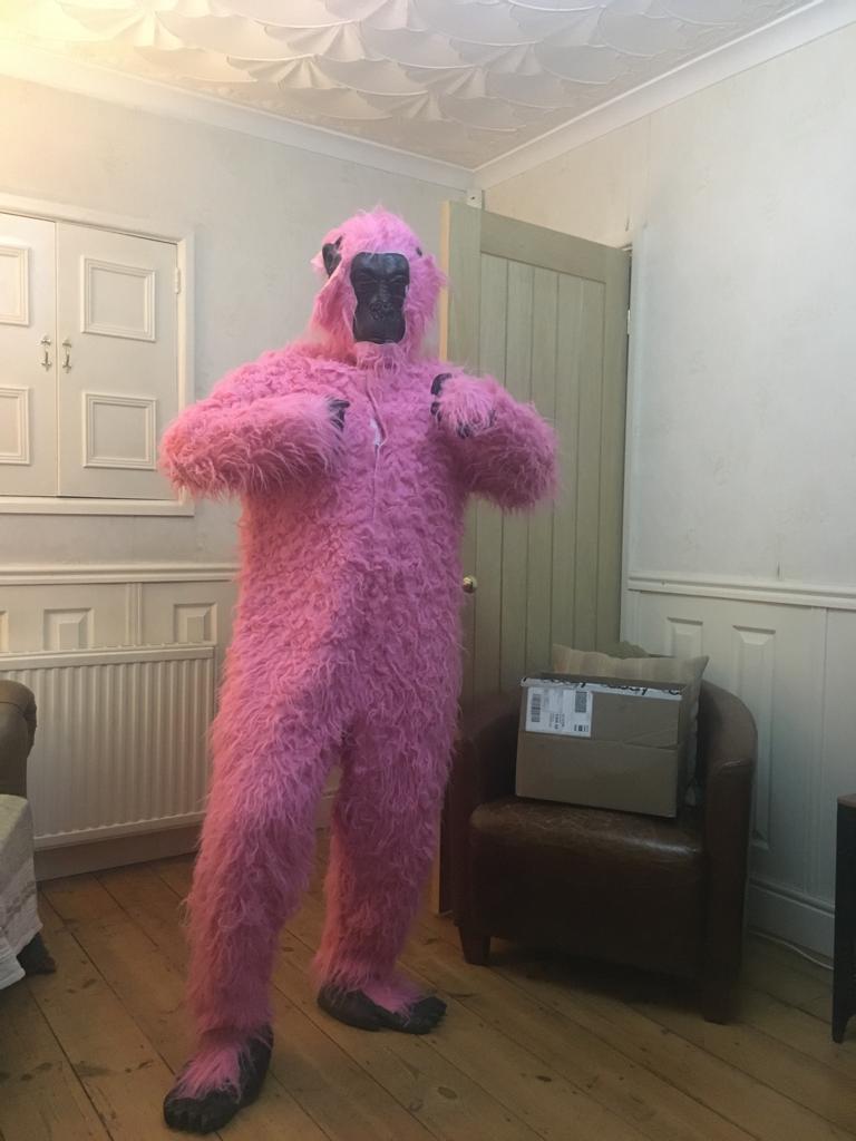 Pink gorilla male stripper comedy act