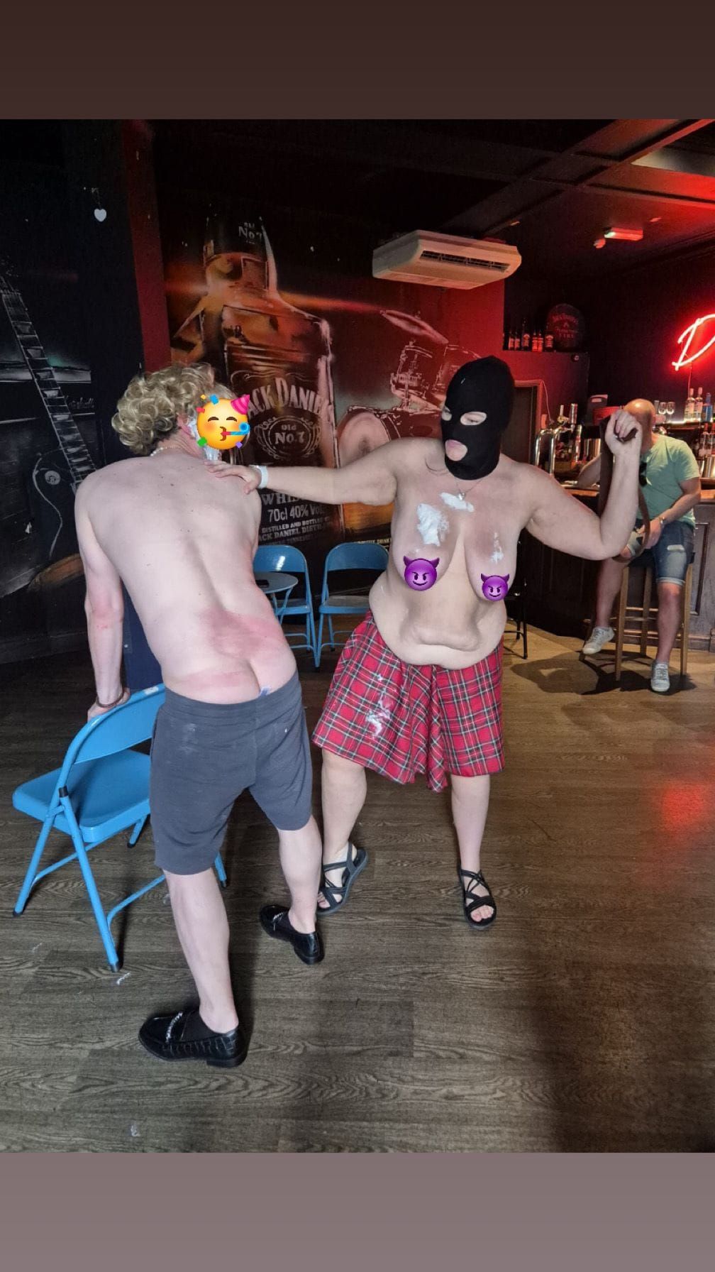 Fun-loving plus-size entertainer “Purdy Pudding” performing a cheeky party challenge during a lively nightclub event. Known for outrageous humour, playful games and unforgettable stag and hen party entertainment across Manchester, Liverpool, North Wales and the North West UK.