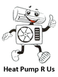 A cartoon mascot made of HVAC units, smiling and giving a thumbs up, above the text "Heat Pump R Us."