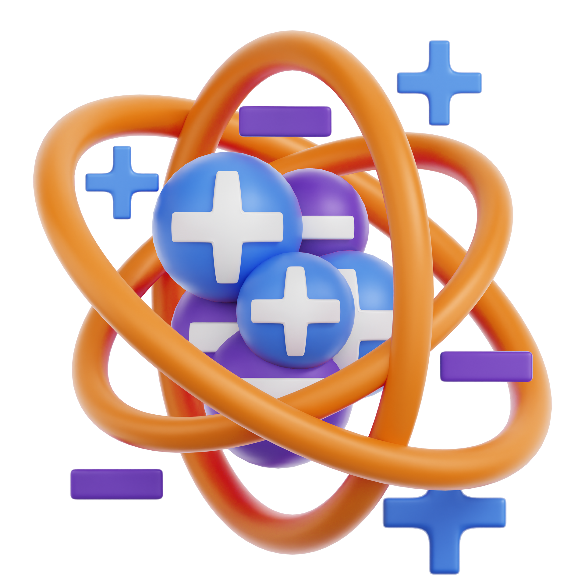 Blue and purple plus signs encircled by orange rings on a white background