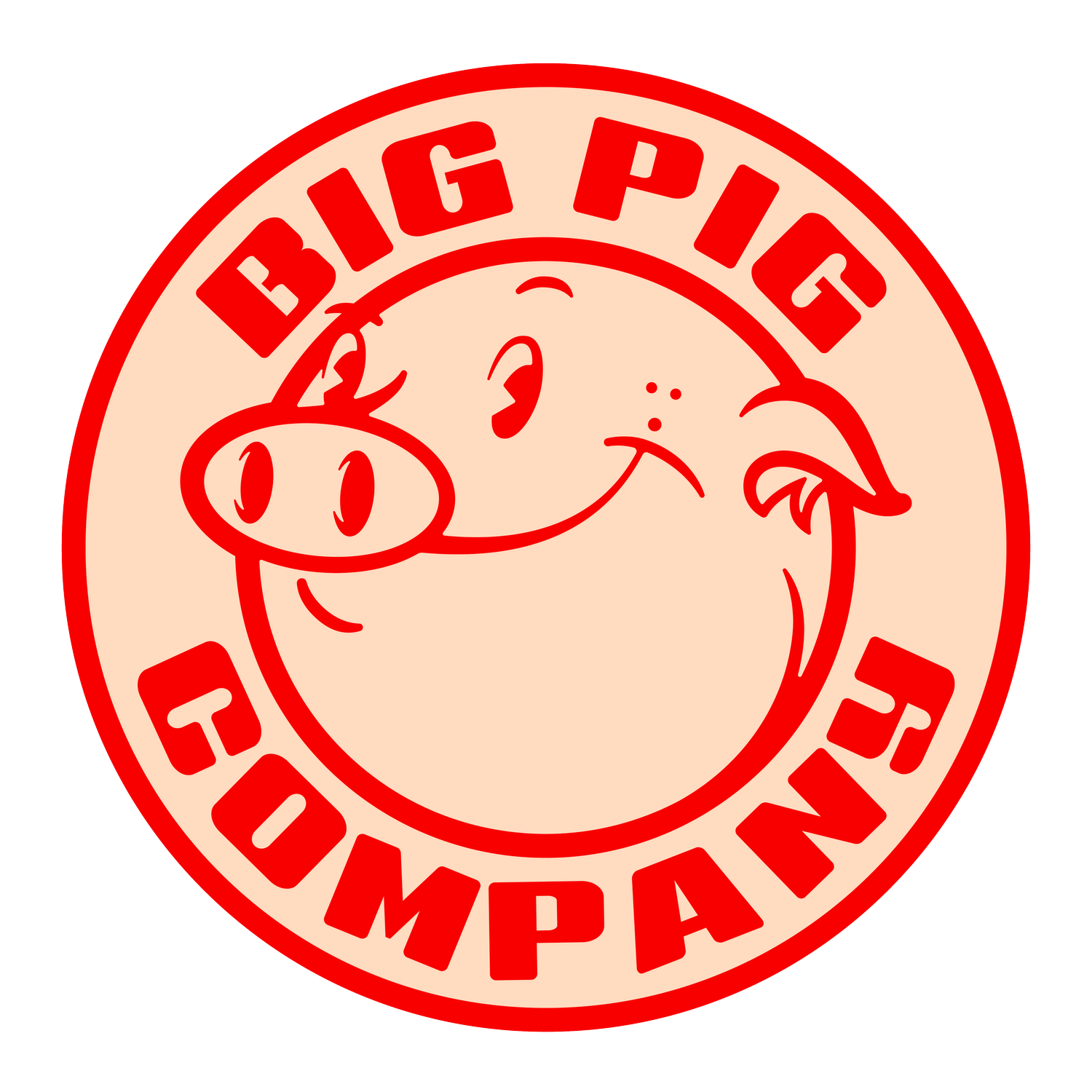 A big pig company logo with a pig in the center