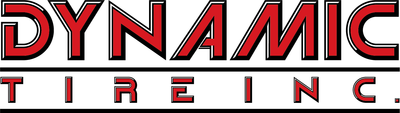 The logo for dynamic tire inc. is red and black