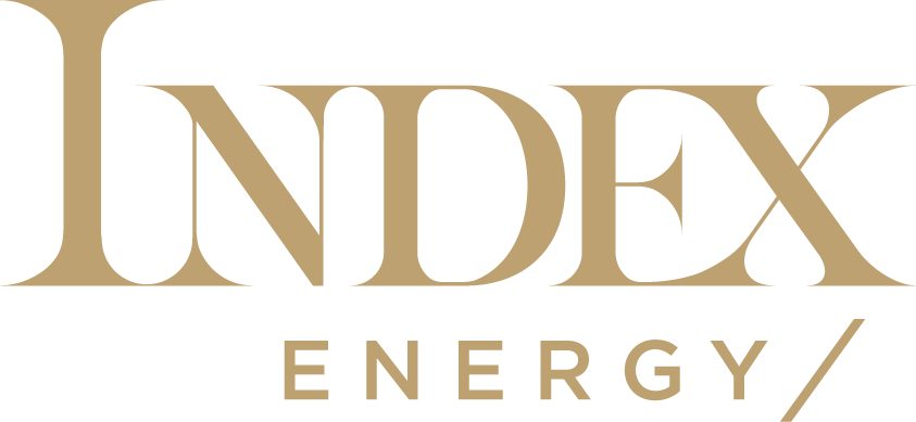 The logo for index energy is a gold logo on a white background.