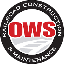 The logo for railroad construction and maintenance is red and black.