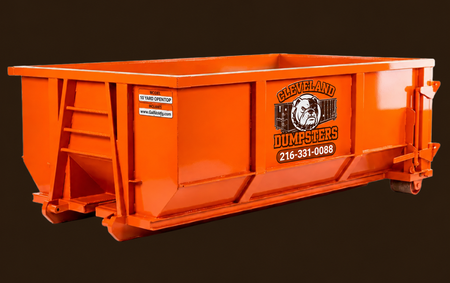 Orange industrial dumpster container on a white background