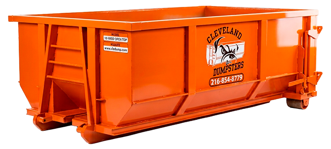 Orange industrial dumpster container on a white background