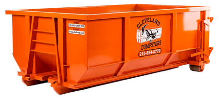 Orange industrial dumpster container on a white background