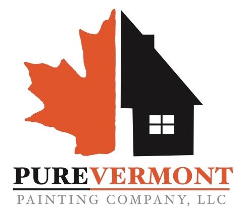 Pure Vermont Painting Company, LLC logo with orange maple leaf and black house silhouette