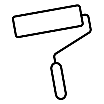 Paint roller with black outline and white fill on a plain background