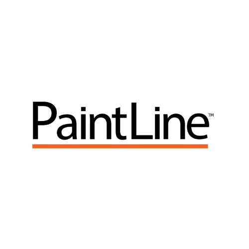 PaintLine logo in black text with an orange underline on a white background
