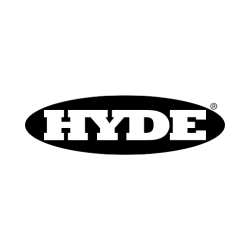 HYDE logo in black and white with bold white letters inside a black oval