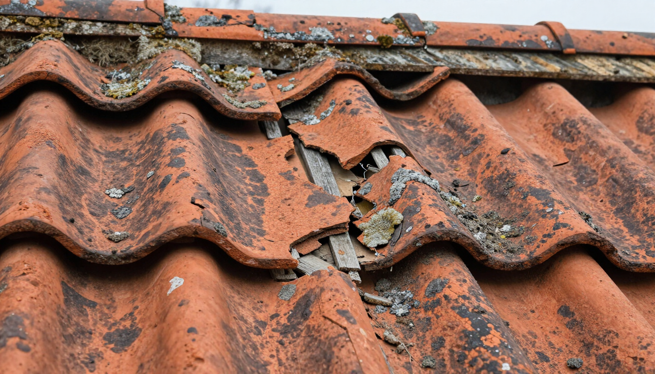 Damaged roof tiles in need of replacement