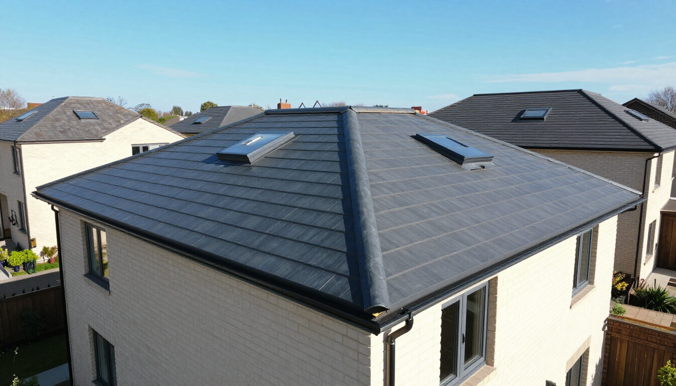 Aerial view of a new flat roof