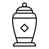 A black and white drawing of a urn with a diamond on it.