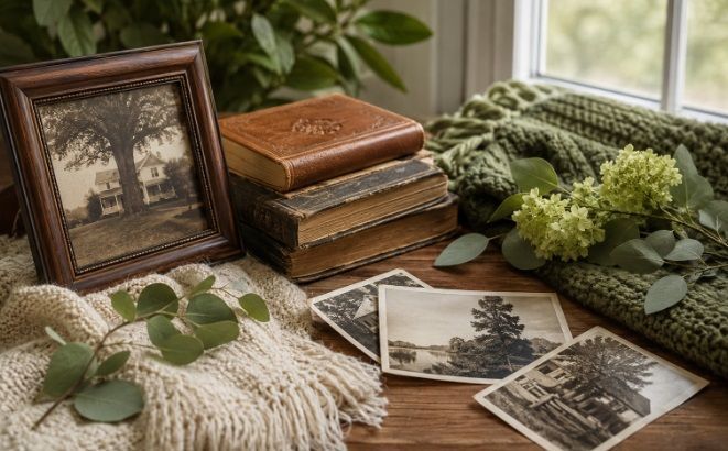 Family heritage keepsakes reflecting a thoughtful cremation service in Scarborough, ME.