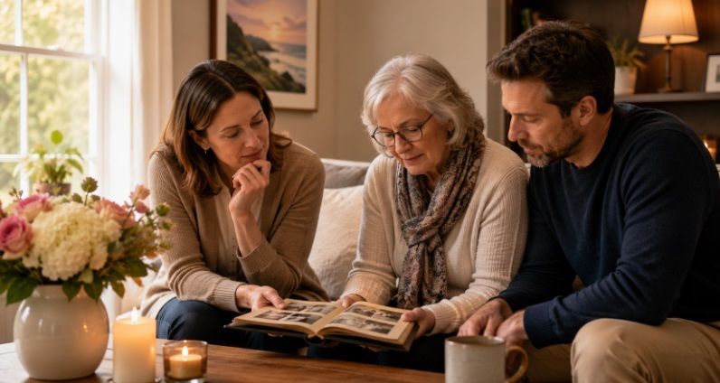 Family sharing memories together during a compassionate cremation service Windham, ME consultation.