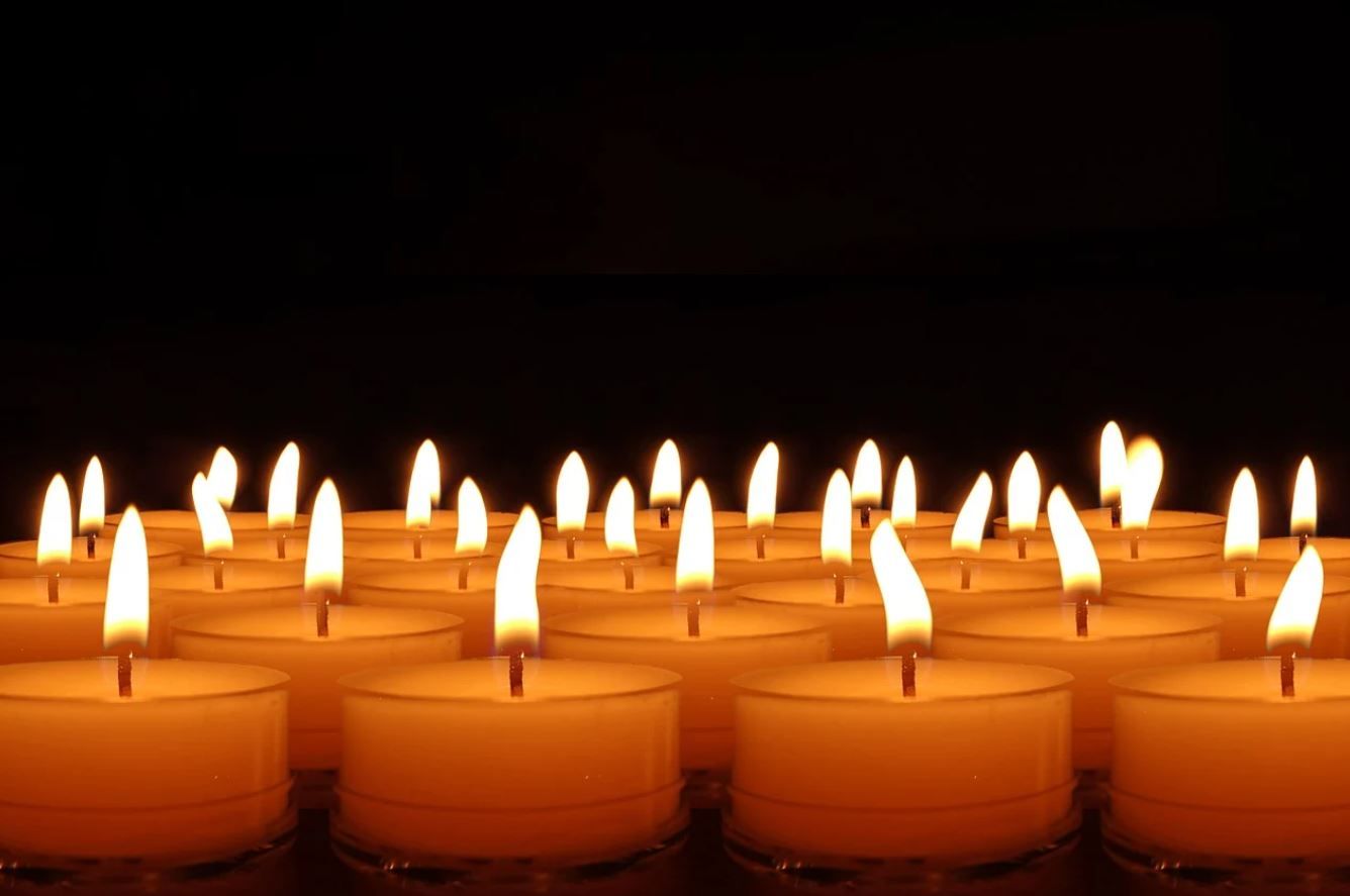 funeral candles lit for remembrance in Biddeford, ME
