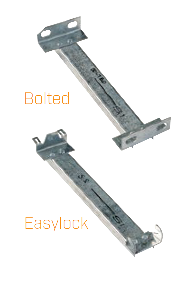 Two metal brackets, one bolted, one easylock, for structural support.