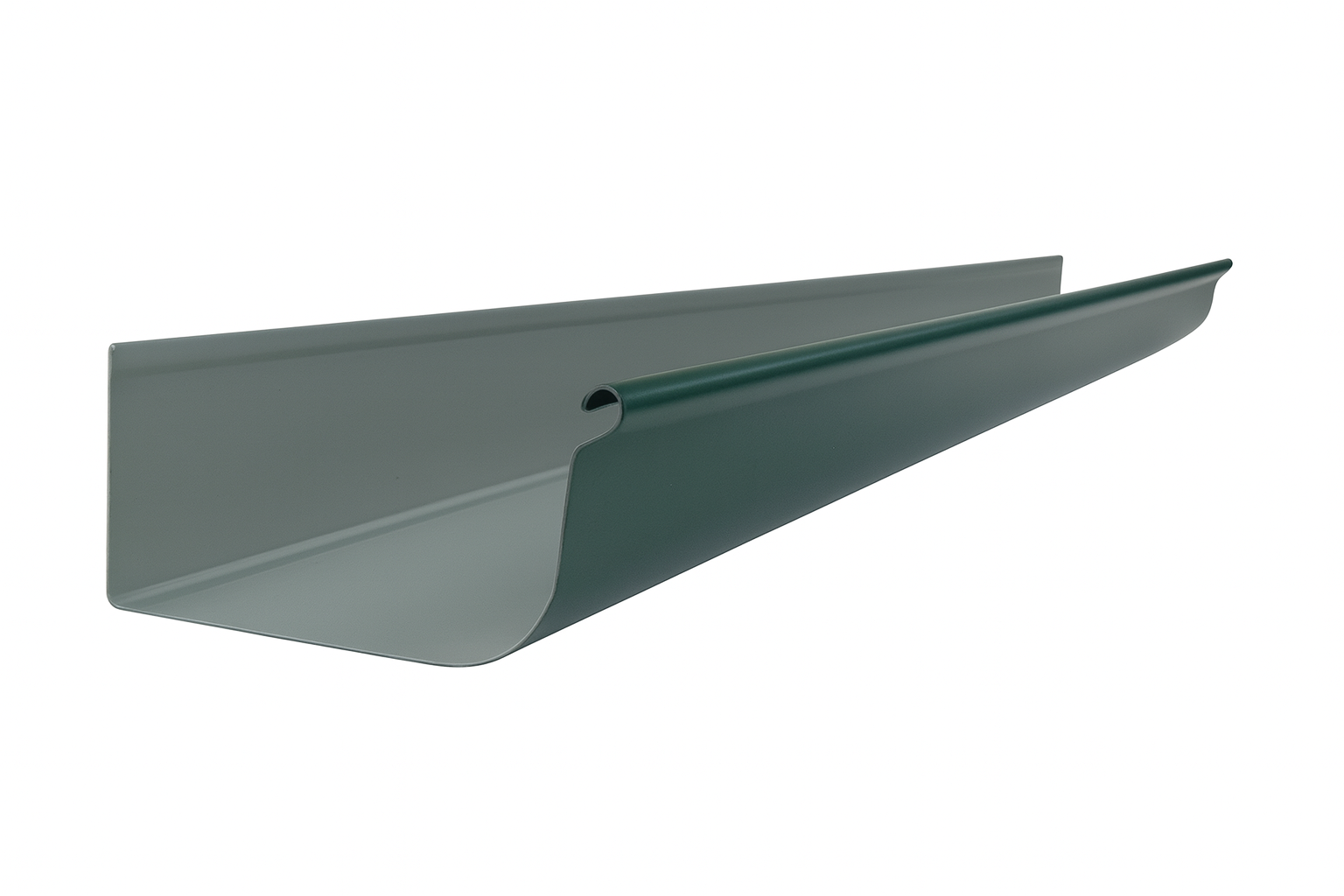 Green metal rain gutter.