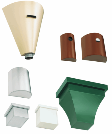 Collection of metal mailbox designs in various colors and shapes.
