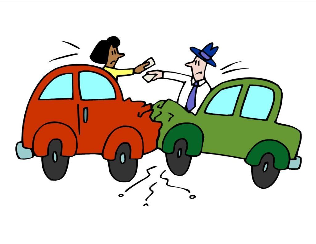 A cartoon of a man and a woman in a car accident