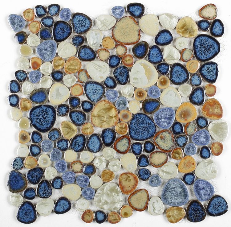 A tile with a lot of different colored rocks on it