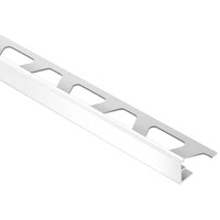 A white tile trim with holes in it on a white background.