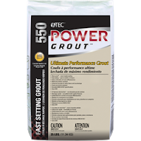 A bag of power grout is sitting on a white surface.