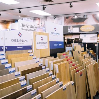 A display of wooden flooring in a store.