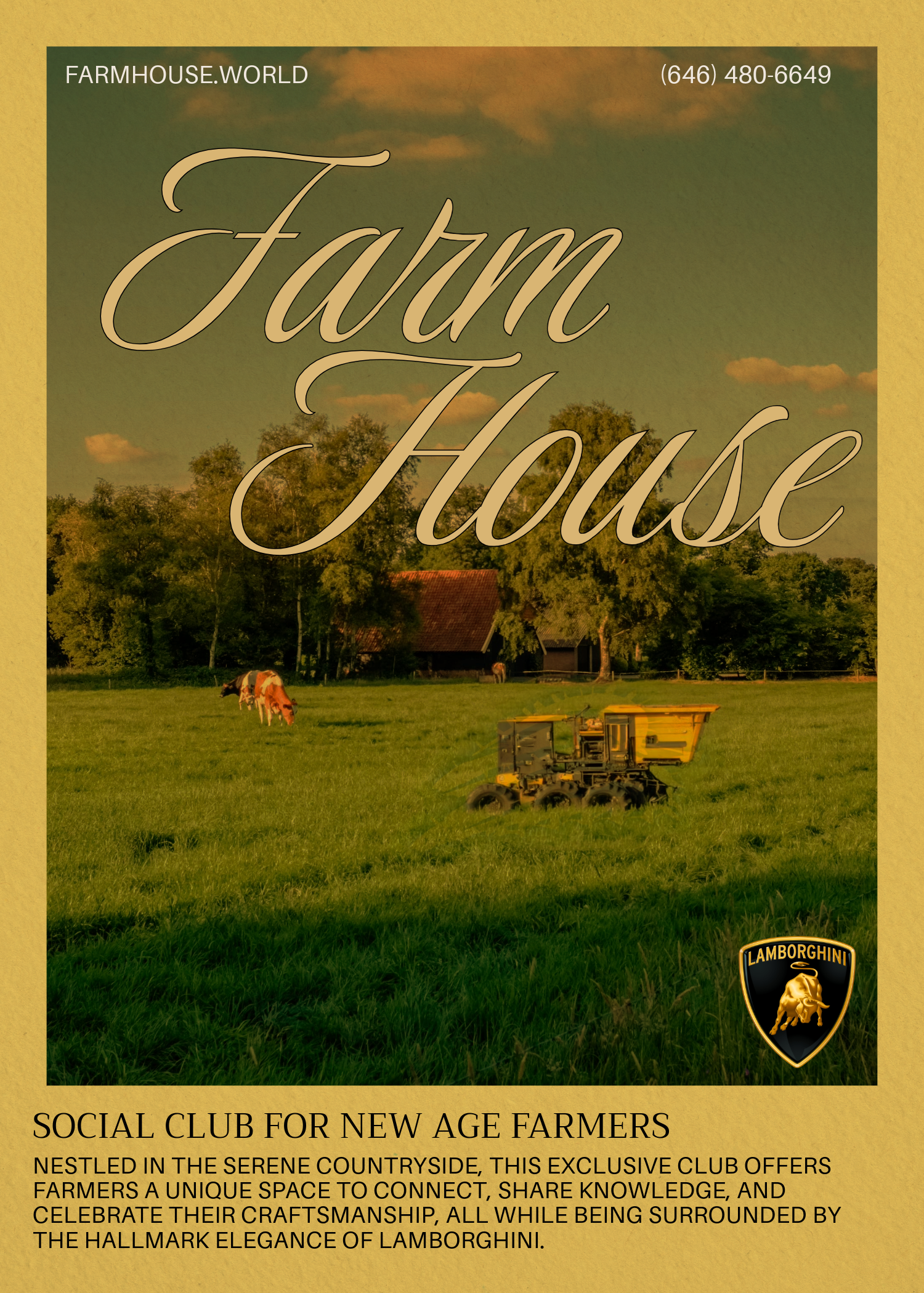 A poster for a movie called farm house with a tractor in a field.