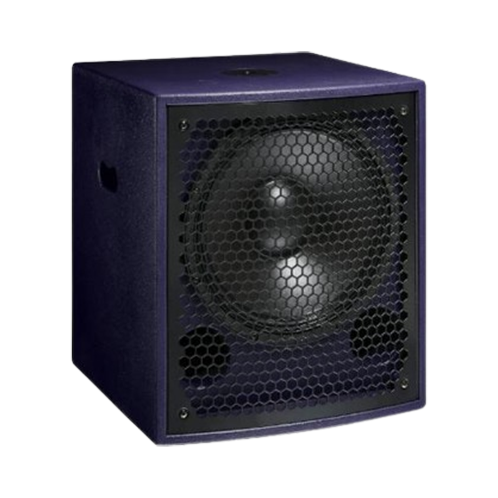 Compact purple Funktion-One speaker with front-facing circular grill.